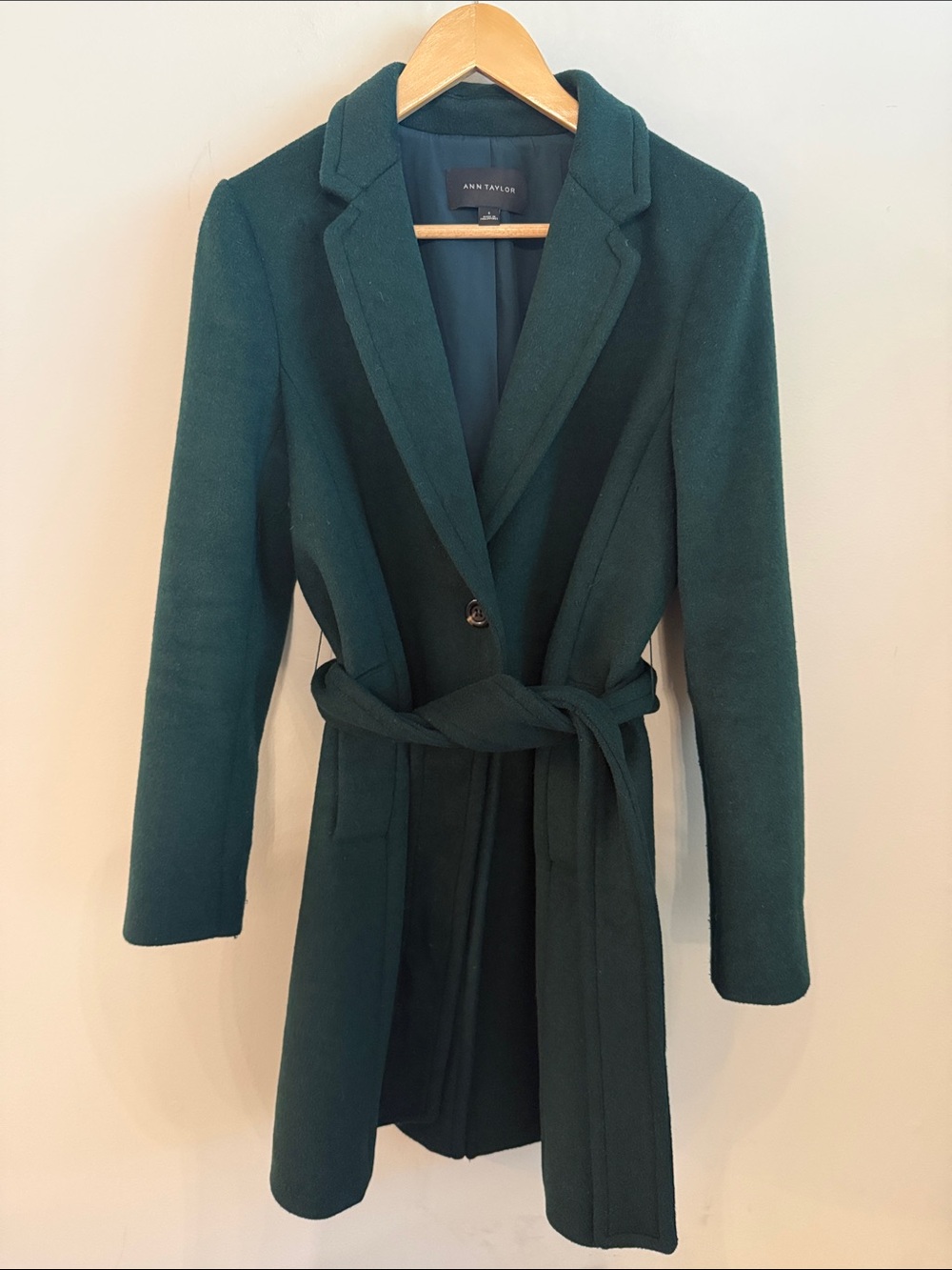 Ann Taylor Dark Forest Green Belted Coat size small